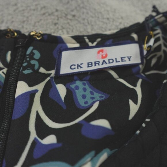 CK Bradley Dress Black Blue Floral Multi Azores‎ Frolic Crepe - Picture 3 of 9